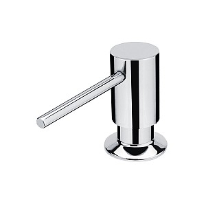 Chrome Built-in dispenser, pump diam. 35 mm Built-in soap, disinfectant gel or washing-up liquid dispenser. Pump head diameter 35 mm. Top filled.