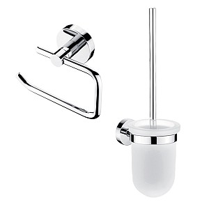 Chrome Bathroom Set - Toilet Brush and Paper Holder Bathroom set with toilet brush and toilet paper holder.