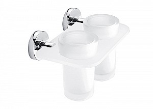 Chrome Double toothbrush holder Double glass cup holder. Shelf made of plexiglass, satin surface.