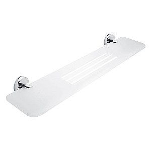 Police do koupelny s otvory, bílá matná plexiglass, úchyty chrom, 60 cm
