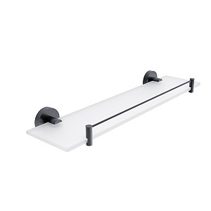 Black Shelf with rail, 50 cm Shelf with rail. Extra clear glass, satin . Size 50x11 cm. 8 mm thick glass!