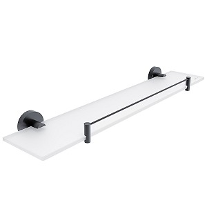 Black Shelf with rail, 60 cm Shelf with rail. Extra clear glass, satin . Size 60x11 cm. 8 mm thick glass!