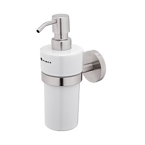 Brushed stainless steel Soap dispenser, stainless steel pump Soap dispenser. Holder and pump made of brushed stainless steel. Ceramic container, 300 ml.