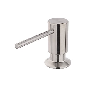 Brushed stainless steel Built-in dispenser, pump diam. 35 mm Built-in soap, disinfectant gel or washing-up liquid dispenser. Pump head diameter 35 mm. Top filled.