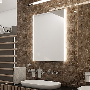 Aluminium LED mirror 500x700 with two touch sensor Illuminated bathroom LED mirror. Possibility of setting color temperature from 3000 to 6500 K. The possibility of setting the luminosity intensity. Output 21 W. 1512 Lumens.