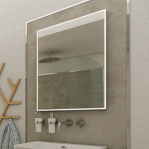 Aluminium LED  mirror 600x800 Illuminated bathroom LED mirror. Output 41 W, color temperature – warm white 4000 K. 2952 Lumens.