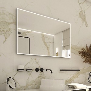 Zrcadlo do koupelny 90x70 s osvětlením v tenkém rámu po obvodu