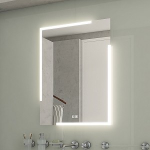 Aluminium LED mirror 600x800 with two touch sensor Illuminated bathroom LED mirror. Possibility of setting color temperature from 3000 to 6500 K. The possibility of setting the luminosity intensity. Output 32 W. 2304 Lumens.