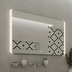 Aluminium LED mirror 800x700 with touch sensor Illuminated bathroom LED mirror. Possibility of setting color temperature from 3000 to 6500 K. Output 21 W. 1512 Lumens.