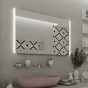 Zrcadlo do koupelny 100x70 s osvětlením po stranách, oblé rohy