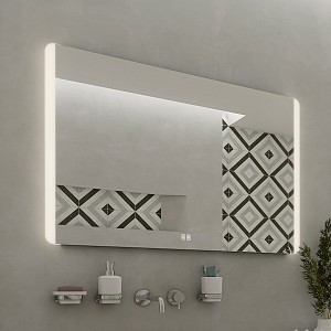 Aluminium LED mirror 900x700 with two touch sensor Illuminated bathroom LED mirror. Possibility of setting color temperature from 3000 to 6500 K. Output 21 W. 1512 Lumens.
