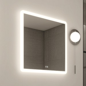 Aluminium LED mirror 600x600 with two  touch sensor Illuminated bathroom LED mirror. Possibility of setting color temperature from 3000 to 6500 K. The possibility of setting the luminosity intensity. Output 35 W. 2520 Lumens.