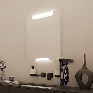 Aluminium LED mirror 600x800 with two touch sensor Illuminated bathroom LED mirror. Output 10,5 W. Possibility of setting color temperature 3000 - 6500 K. The possibility of setting the luminosity intensity. 756 Lumens.