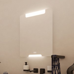 Aluminium LED mirror 600x800 with two touch sensor Illuminated bathroom LED mirror. Output 10,5 W. Possibility of setting color temperature 3000 - 6500 K. The possibility of setting the luminosity intensity. 756 Lumens.