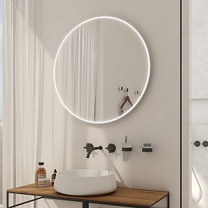 Aluminium ROUND LED mirror dia. 600 Illuminated ROUND bathroom LED mirror. Output 26 W, color temperature 6500 K. 1872 Lumen.