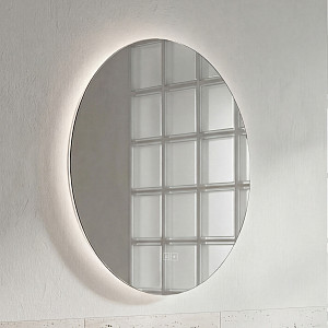 LED mirror with backlight, diameter 800, touch sensor Round LED mirror with backlight, diameter 80. Color and brightness adjustment by sensor with memory. Switched on by sensor and wall switch.