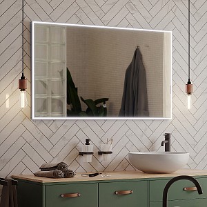 Zrcadlo do koupelny 80x70 s osvětlením, černým rámem, dotykový senzor