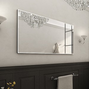 Zrcadlo do koupelny 120x70 s osvětlením, černým rámem, dotykový spínač