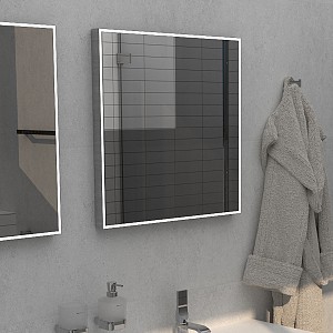 Černé zrcadlo do koupelny čtvercové s osvětlením 60x60 cm, černý rám, dotykový senzor
