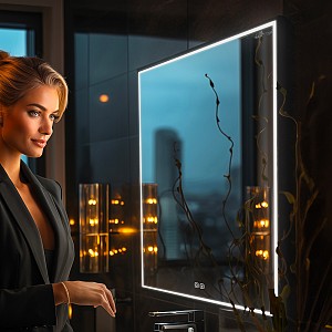 Černé LED zrcadlo 700x700 s dotykovým senzorem