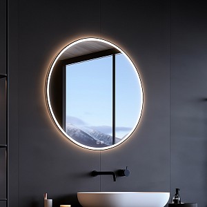Černé kulaté zrcadlo do koupelny 60 cm s osvětlením