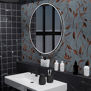 Černé kulaté zrcadlo do koupelny 80 cm s osvětlením