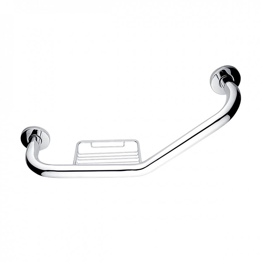 Angled grab bar with soap dish 433x25 mm