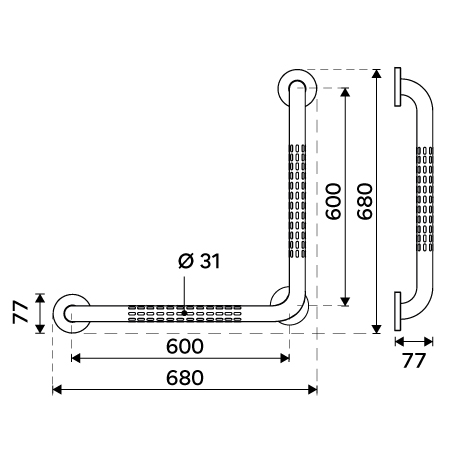 Angled grab bar 600 mm