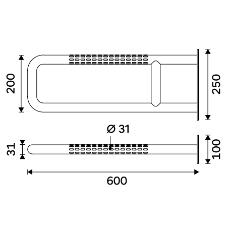 Fixed support grab bar 600 mm