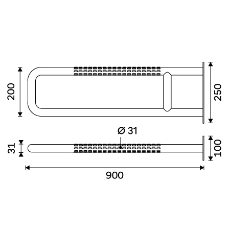 Fixed support grab bar 900 mm