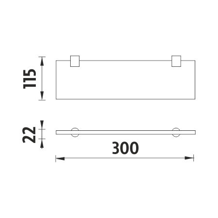 Black shelf without rail, 30 cm