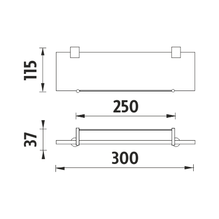 Black shelf with rail, 30 cm