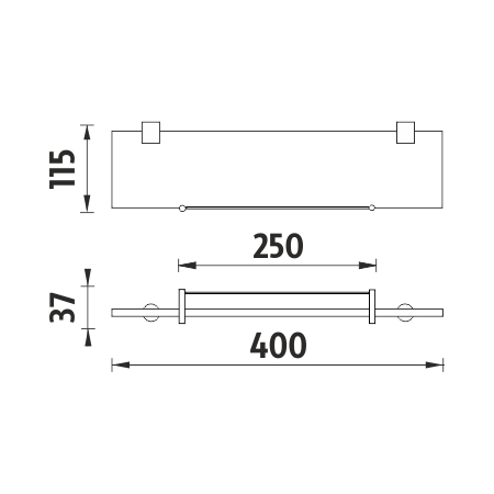 Black shelf with rail, 40 cm