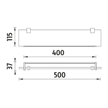 Black shelf with rail, 50 cm