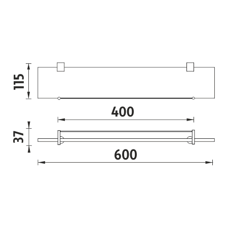 Černá police s ohrádkou, 60 cm