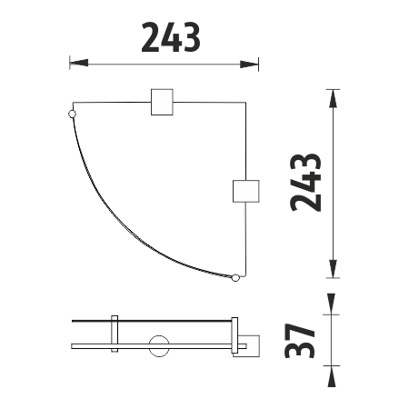 Černá police rohová s ohrádkou