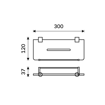 Černá police IXI s ohrádkou, 30 cm