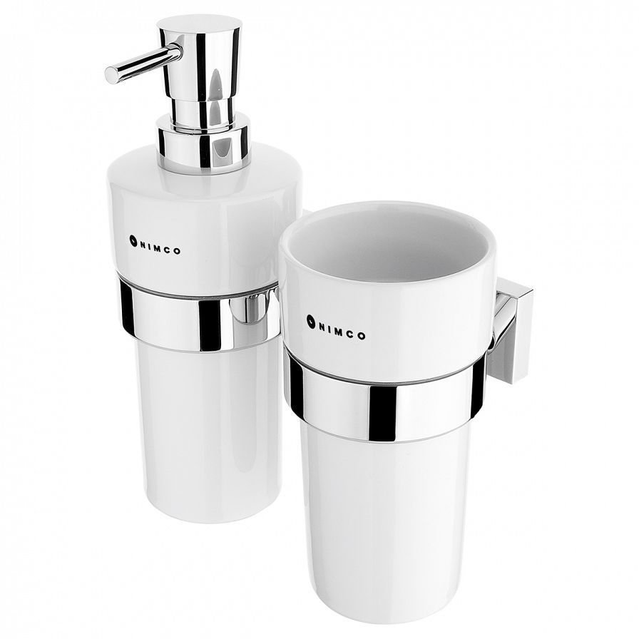 Soap dispenser and cup, brass pump