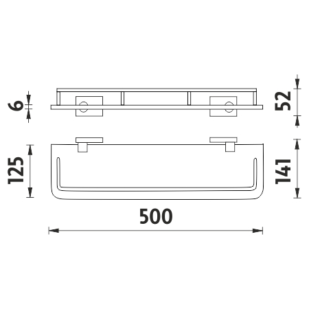 Shelf with rail, 50 cm