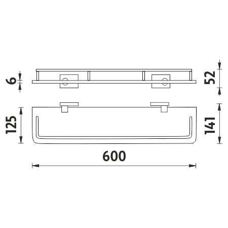 Shelf with rail, 60 cm