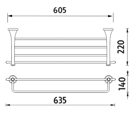Towel shelf with rail, 64 cm.