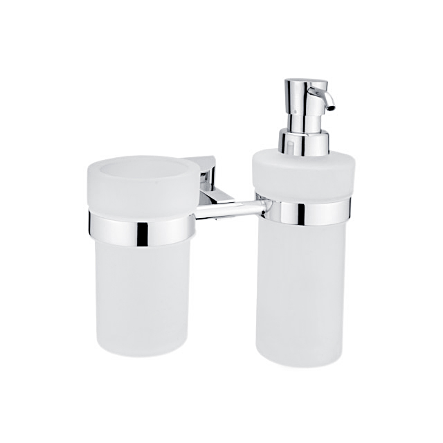 Soap dispenser and glass cup, plastic pump