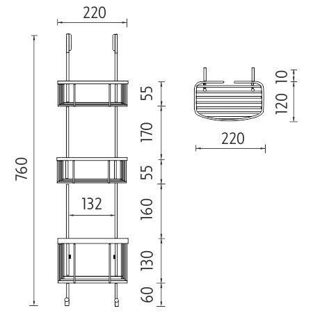 Hanging wire shelf 3 tier CHROME