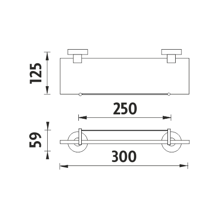 Shelf with rail, 30 cm