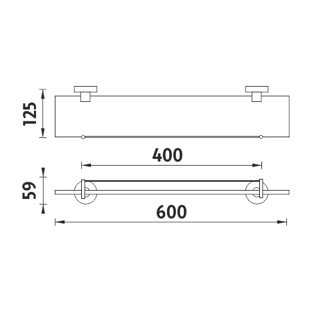 Shelf with rail, 60 cm