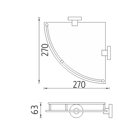 Corner shelf with rail
