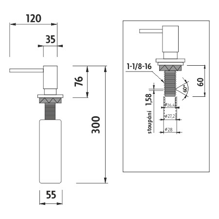 Built-in dispenser, pump diam. 35 mm