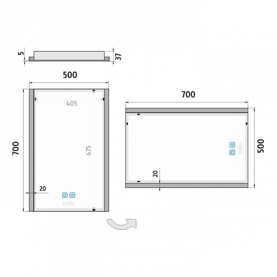 LED mirror 500x700 with two touch sensor