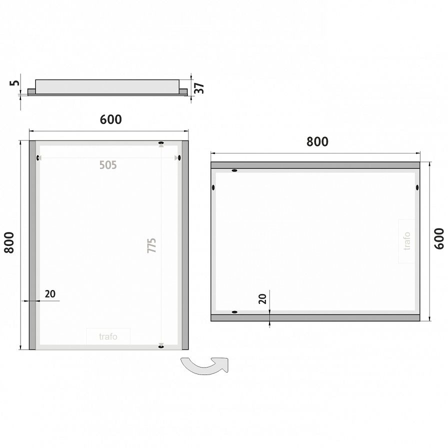 LED zrcadlo 600x800