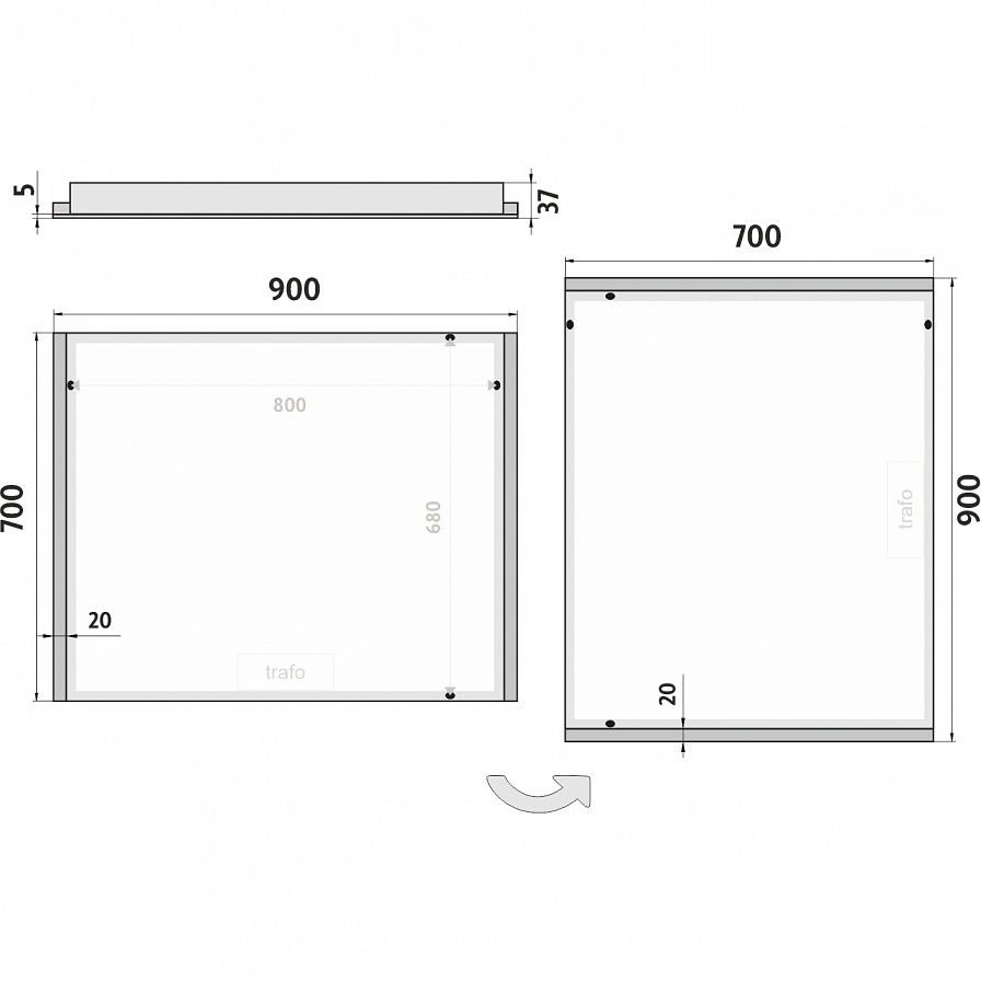 LED zrcadlo 900x700